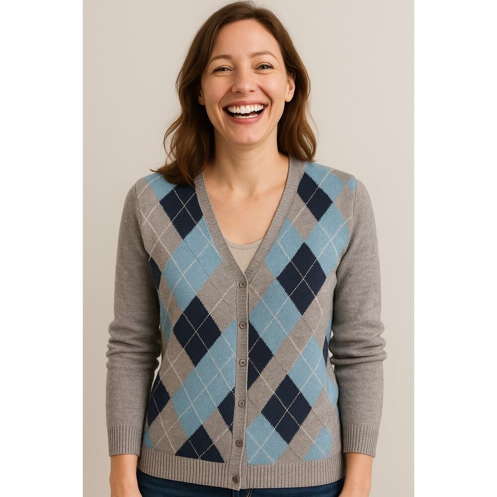 Brooks Brothers 346 Merino Wool Argyle Cardigan Sweater Size L